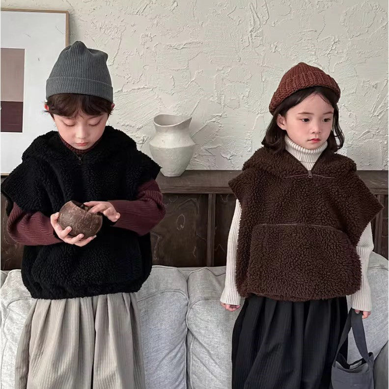 Teddy Sleeveless Vest Hoodie (Chocolate)